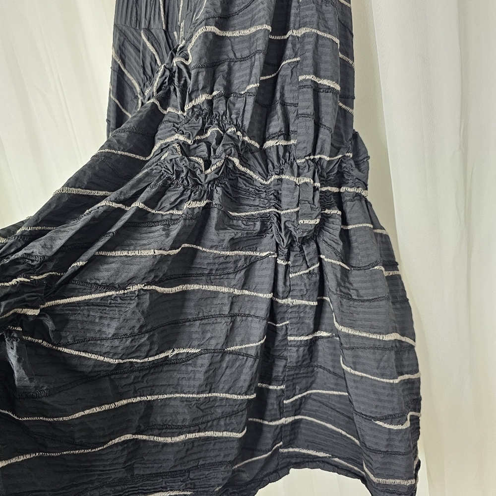 Dress To Kill Black Gathered Crinkle Long Skirt Gray Stitch Seams Size 1 - Picture 5 of 8